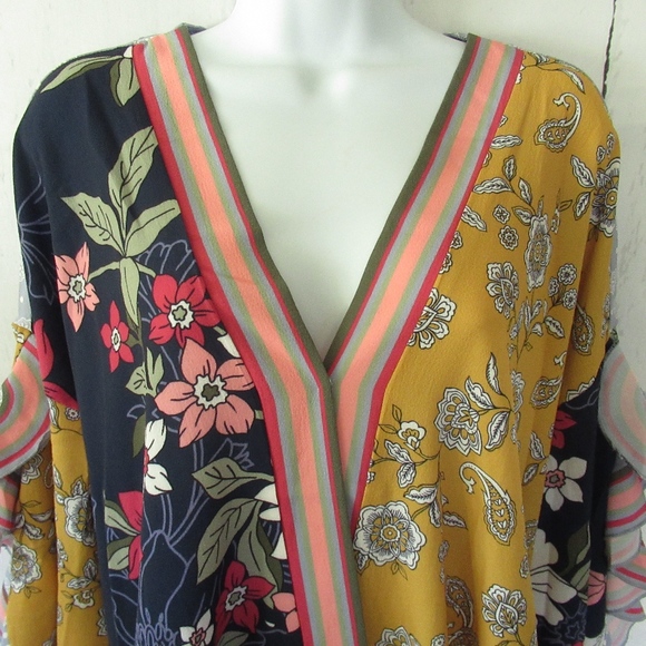 Umgee Top Floral Stripe Ruffle Sleeve Boho Peasant - Picture 2 of 8